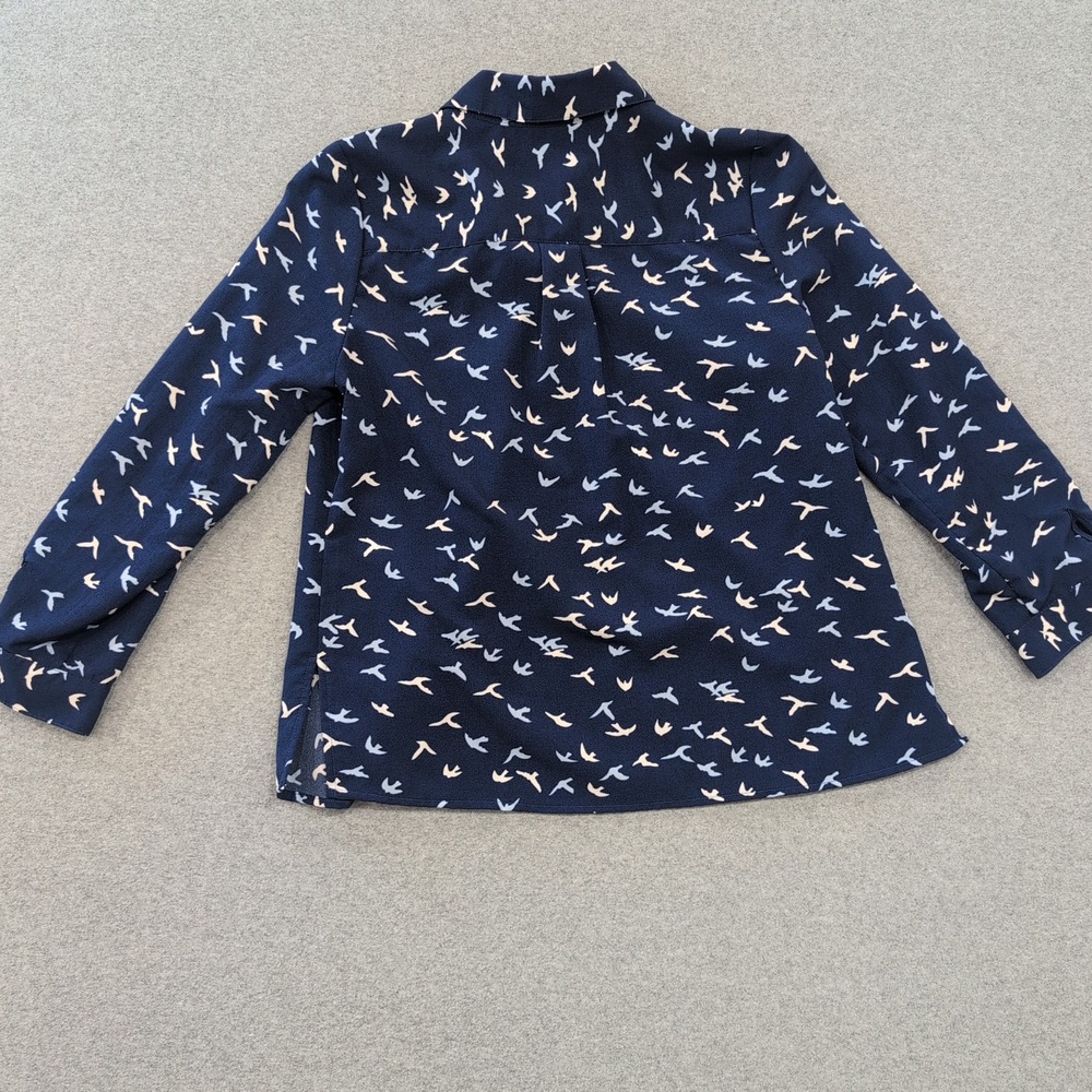 Notations Petite Navy Bird Print Collared Button Up Shirt Size Petite Large - Picture 4 of 4